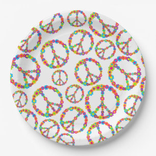 Flower Power Peace Paper Plate