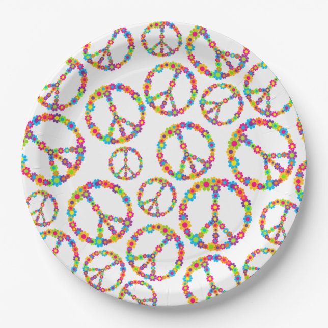 Flower Power Peace Paper Plate (Front)