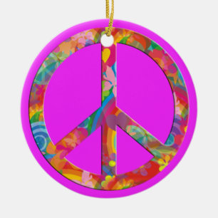 Flower Power Peace pink Ceramic Tree Decoration