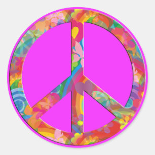 Flower Power Peace pink Classic Round Sticker