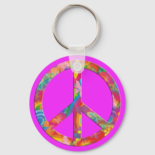 Flower Power Peace | pink Key Ring (Front)
