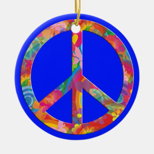Flower Power Peace | royal Ceramic Tree Decoration (Front)