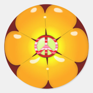 Flower Power Peace Sign Classic Round Sticker