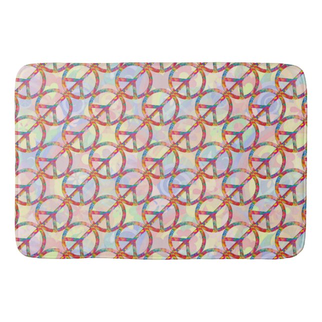 Flower Power Peace sign I + your backgr. & ideas Bath Mat (Front)