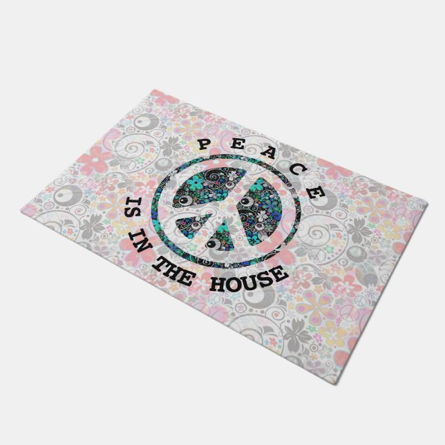 Flower Power Peace sign II + your backgr. & ideas Doormat (Angled)