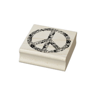 Flower Power Peace sign II + your backgr. & ideas Rubber Stamp