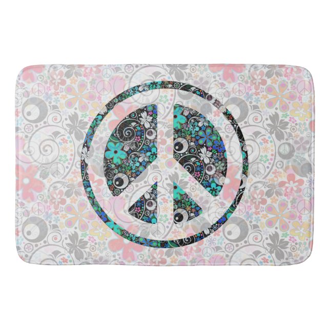 Flower Power Peace sign III + your backgr. & ideas Bath Mat (Front)