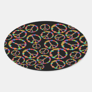 Flower Power Peace Signs Oval Sticker