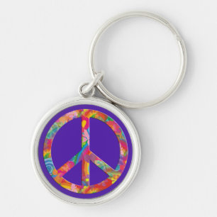 Flower Power Peace violet Key Ring