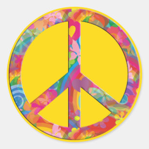 Flower Power Peace   yellow Classic Round Sticker