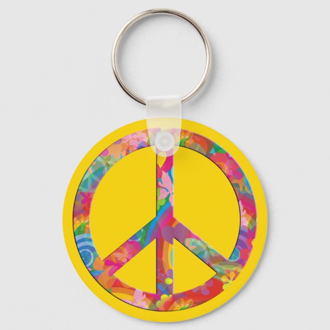 Flower Power Peace | yellow Key Ring (Front)