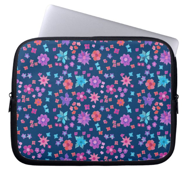 Flower Power Purple Aqua Pink Orange Laptop Sleeve (Front)