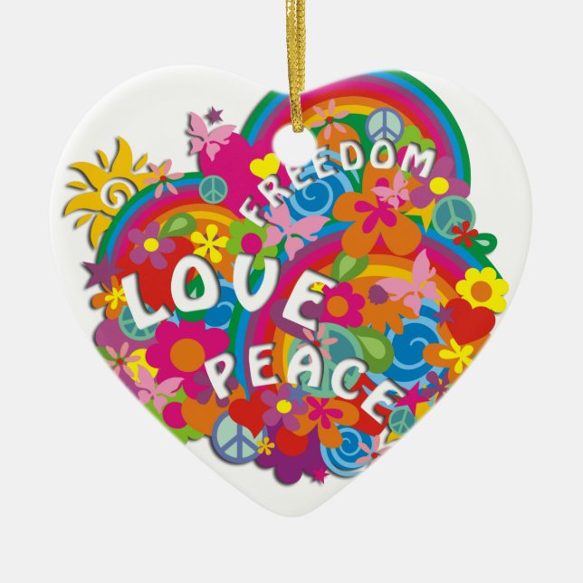 Flower Power Rainbow Ceramic Tree Decoration (Front)