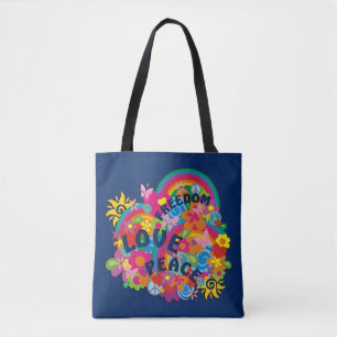 Flower Power Rainbow FREEDOM LOVE PEACE Tote Bag