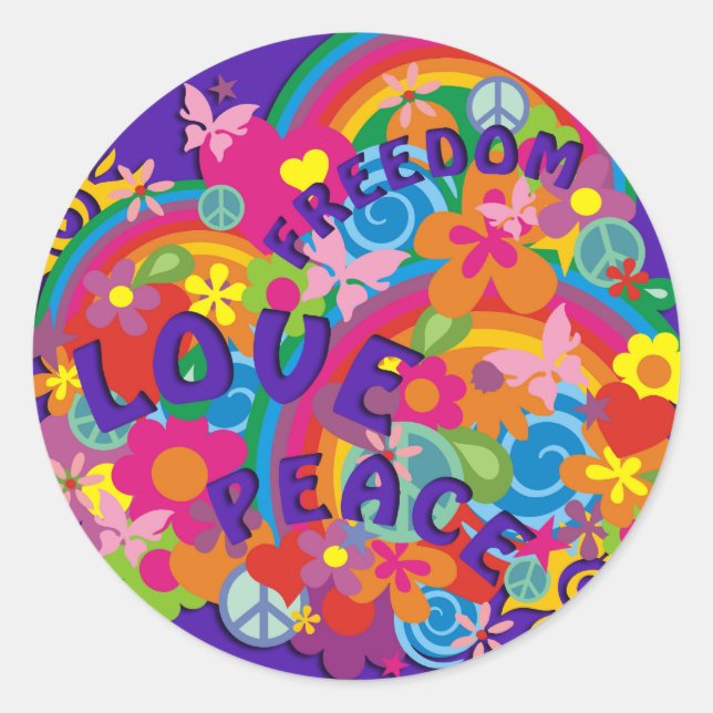 Flower Power Rainbow | violet Classic Round Sticker (Front)