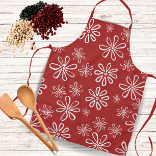 Flower Power Red and White Retro Floral Apron