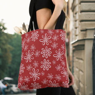 Flower Power Red and White Retro Floral Tote Bag