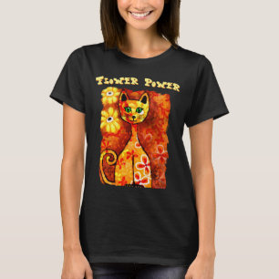 Flower Power Retro Whimsical Cat Personalized T-Shirt