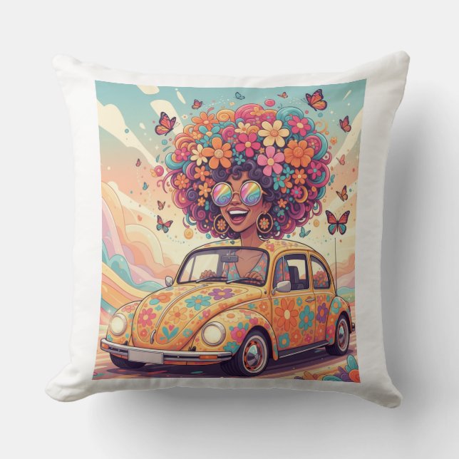 Flower Power Ride Throw Pillow (Front)