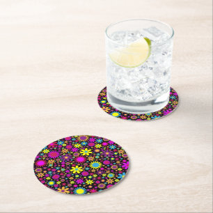 Flower Power Round Paper Coaster
