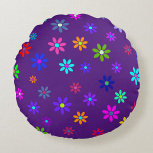 Flower Power Shower - coloured pattern 1 Round Cushion
