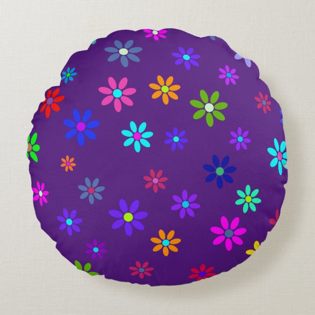 Flower Power Shower - coloured pattern 1 Round Cushion (Front)