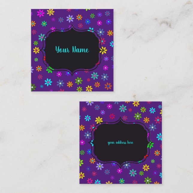 Flower Power Shower - coloured pattern 1 Square Business Card (Front/Back)