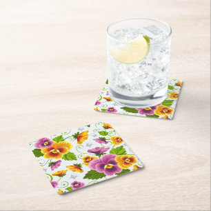 Flower Power Square Paper Coaster