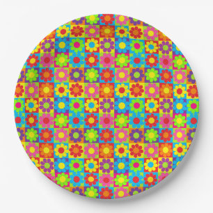 Flower Power Squares Paper Plate