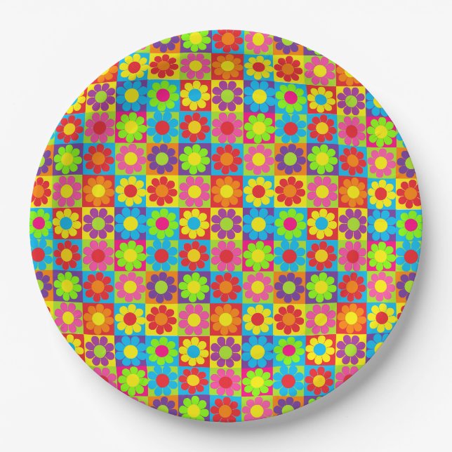 Flower Power Squares Paper Plate (Front)