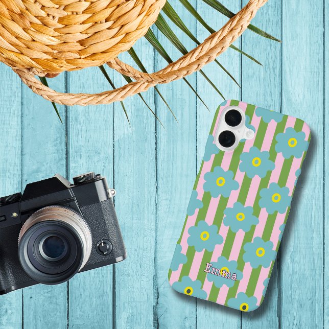 Flower Power Stripes Personalise Name Iphone Case (Creator Uploaded)
