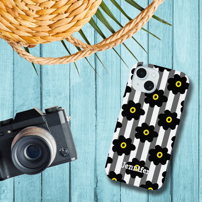 Flower Power Stripes Personalise Name Iphone Case (Creator Uploaded)