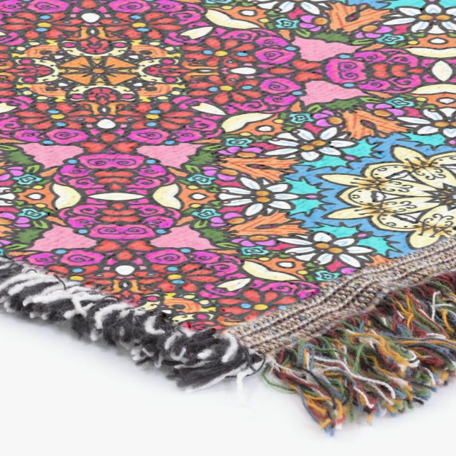 Flower Power V Garden Groovy Throw Blanket (Corner)