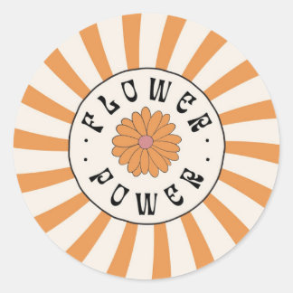 Flower Power with Psychedelic Orange Rays Classic Round Sticker