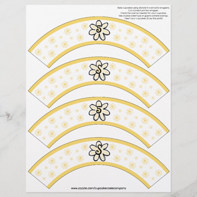 Flower Power Yellow Number or Initial Cake Cosies (Front)