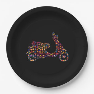 Flower Powered Motor-Scooter Motorcycle Paper Plate