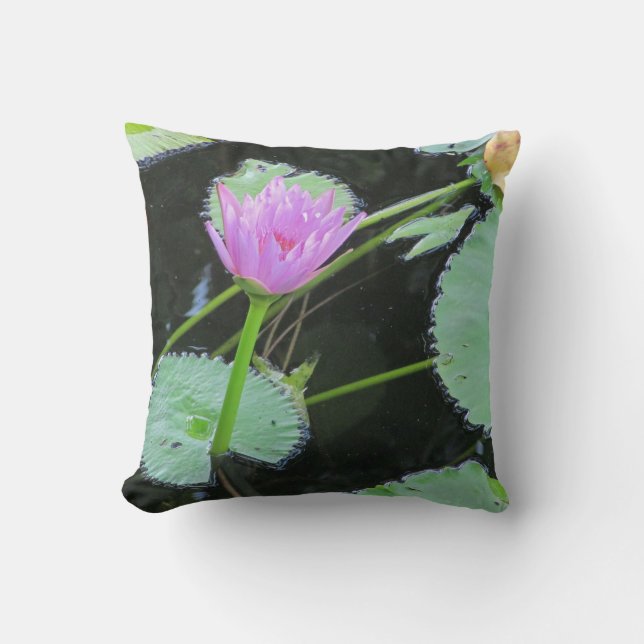 Flower Pretty Pink Water Lily Bloom Floral Cushion (Front)
