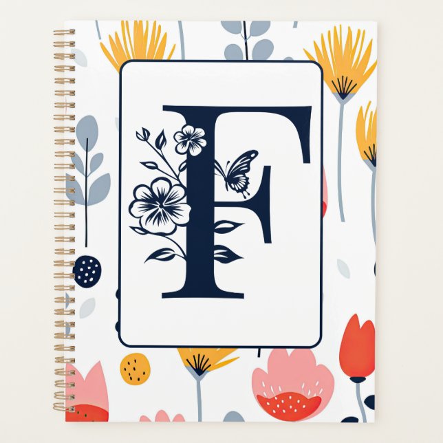 Flower print monogram initials name minimalist  planner (Front)