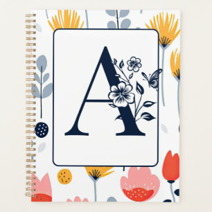 Flower print monogram initials name minimalist  planner