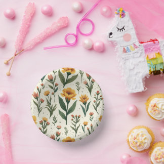 flower-printed paper plate