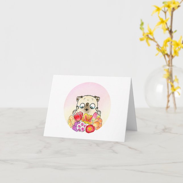 Flower Pugs: Tulip Bouquet Card (Yellow Flower)