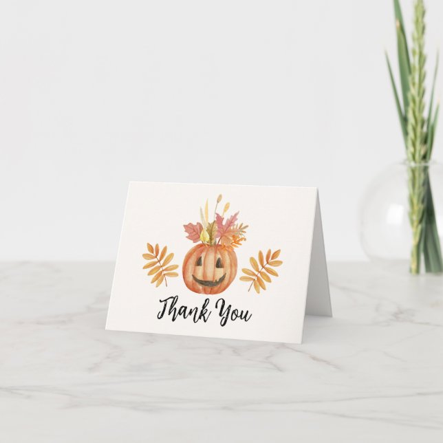 Flower Pumpkin Halloween Fall Baby Shower Thank You Card (Front)