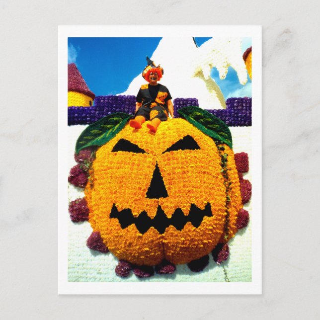 Flower pumpkin with witch postcard (Front)