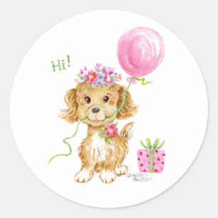 Flower Puppy Dog Birthday Stickers