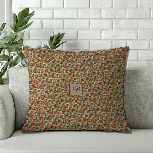 Flower purple orange cottagecore Pattern name Cushion