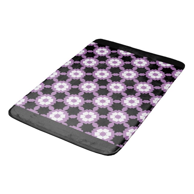 Flower purple white black bath mat (Angled)