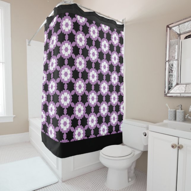 Flower purple white black shower curtain (In Situ)