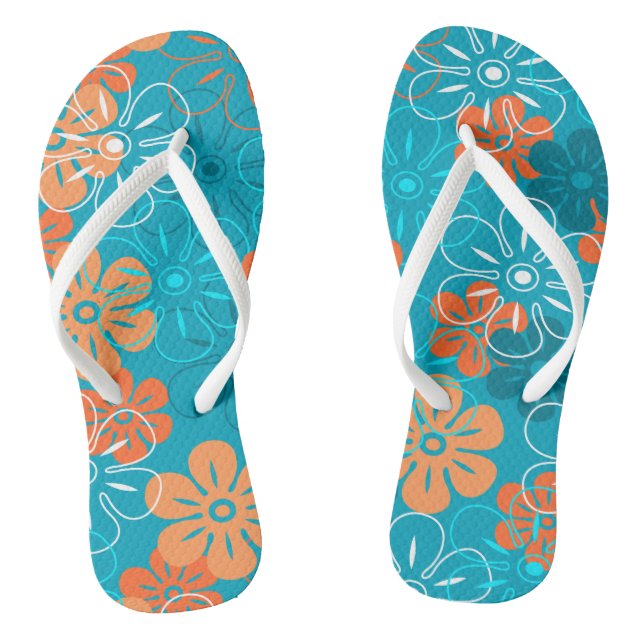 Flower Rain Hawaiian Retro Floral Jandals (Footbed)