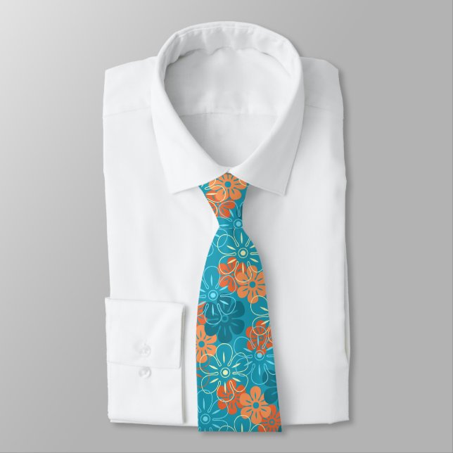 Flower Rain Hawaiian Two-sided Printed Tie (Tied)