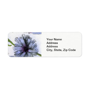 Flower Return Address Label , line floral chickory
